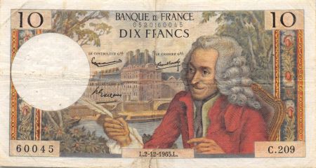 France 10 Francs Voltaire - 02-12-1965 Série C.209 - TB