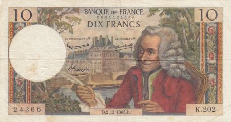 France 10 Francs Voltaire - 02-12-1965 Série K.202 - TB+