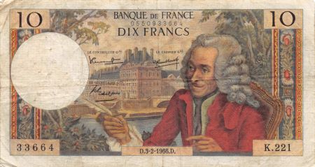 France 10 Francs Voltaire - 03-02-1966 Série K.221 - TB