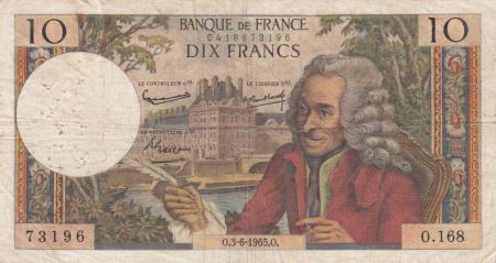 France 10 Francs Voltaire - 03-06-1965 Série O.168 - TB