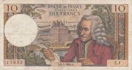 France 10 Francs Voltaire - 04-01-1963 Série Z.1 - TB+