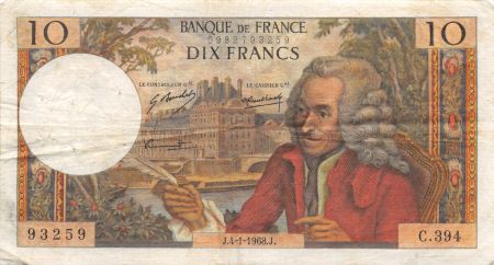 France 10 Francs Voltaire - 04-01-1968 Série C.394 - TB