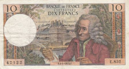 France 10 Francs Voltaire - 04-01-1973 Série E.852 - TB+