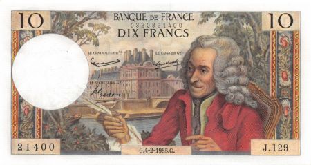 France 10 Francs Voltaire - 04-02-1965 Série J.129 - SPL