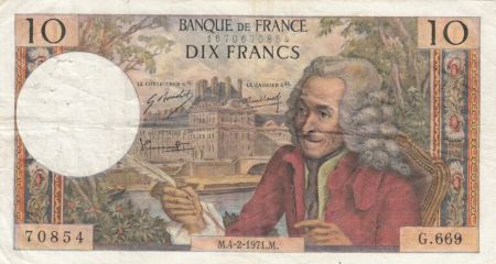 France 10 Francs Voltaire - 04-02-1971 Série G.669 - TB+