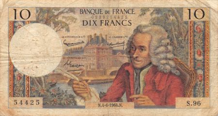 France 10 Francs Voltaire - 04-06-1964 Série S.96 - TB