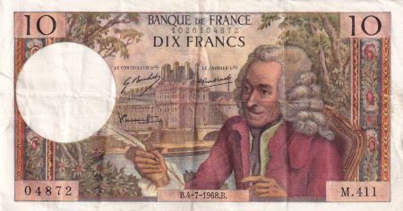 France 10 Francs Voltaire - 04-07-1968 Série M.411 - TTB