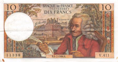France 10 Francs Voltaire - 04-07-1968 Série V.411 - TTB