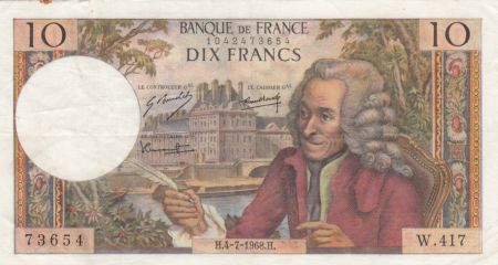 France 10 Francs Voltaire - 04-07-1968 Série W.417 - TTB