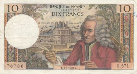 France 10 Francs Voltaire - 05-03-1970 Série O.571 - PTTB