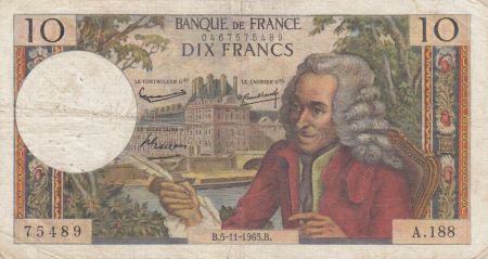 France 10 Francs Voltaire - 05-11-1965 Série A.188 - TB+
