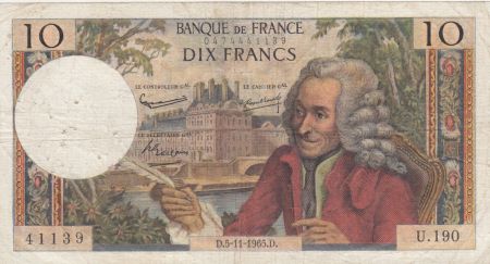 France 10 Francs Voltaire - 05-11-1965 Série U.190 - TB+