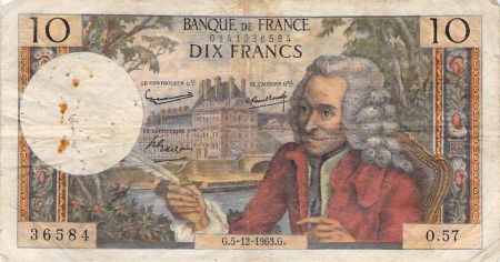 France 10 Francs Voltaire - 05-12-1963 Série O.57 - TB