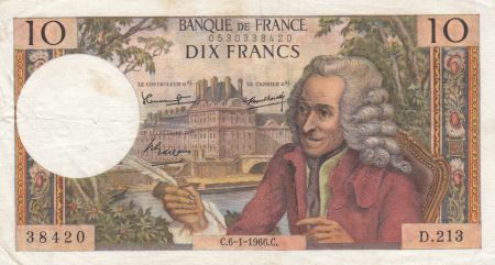 France 10 Francs Voltaire - 06-01-1966 Série D.213 - PTTB