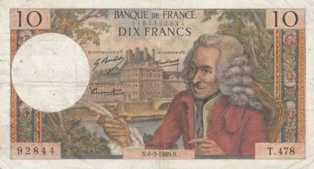 France 10 Francs Voltaire - 06-03-1969 Série T.478 - TB+