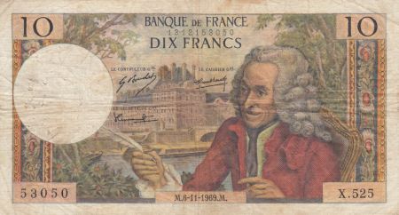France 10 Francs Voltaire - 06-11-1969 Série X.525 - TB