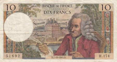 France 10 Francs Voltaire - 07-10-1965 Série H.174 - TB+