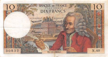 France 10 Francs Voltaire - 07-11-1963 Série N.40 - TTB+
