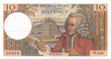 France 10 Francs Voltaire - 07-12-1972 Série N.845 - TTB+