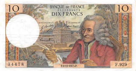France 10 Francs Voltaire - 08-11-1973 Série F.929 - TTB