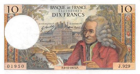 France 10 Francs Voltaire - 08-11-1973 Série J.929 - TTB
