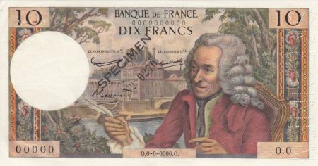 France 10 Francs Voltaire - Spécimen - 1963 avec lettre