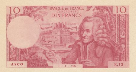 France 10 Francs Voltaire (type ASCO rouge) - 01/04/1964