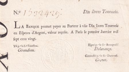 France 10 Livres Banque de Law - 01-01-1720, typographié - 1532429