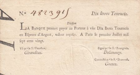 France 10 Livres Banque de Law - 01-07-1720, typographié - Division - 4823915