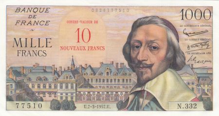 France 10 NF sur 1000 Francs, Richelieu - 07-03-1957 - Série N.332 PCGS 63