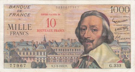 France 10 NF sur 1000 Francs, Richelieu - G.333 - 1957 - TTB