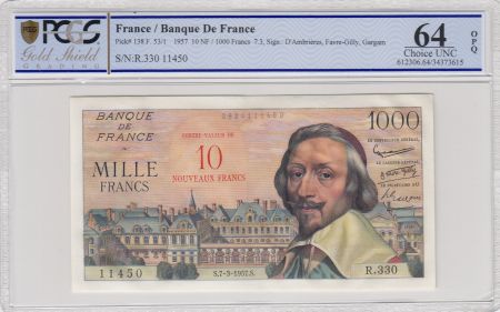 France 10 NF sur 1000 Francs Richelieu - 07-03-1957 PCGS 64OPQ