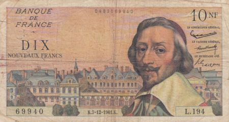 France 10 Nouveaux Francs Richelieu - 07-12-1961 - Série L.194