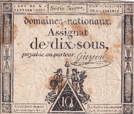 France 10 Sous - Femmes, bonnet frigien (04-01-1792)  - Sign. Guyon - Série 307 - L.148