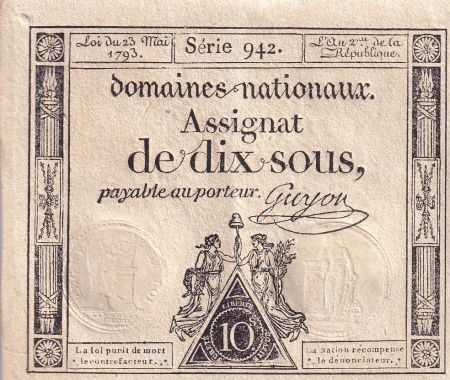 France 10 Sous - Femmes, bonnet frigien (23-05-1793)  - Sign. Guyon - Série 942 - L.165