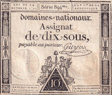 France 10 Sous - Femmes, bonnet frigien (24-10-1792)  - Sign. Guyon - Série 894 - L.159