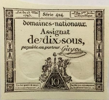 France 10 Sous Femmes, bonnet phrygien (23-05-1793) - Sign. Guyon - SPL