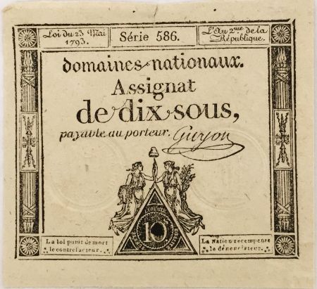 France 10 Sous Femmes, bonnet phygien (23-05-1793) - Sign. Guyon - Série 586 - PSUP