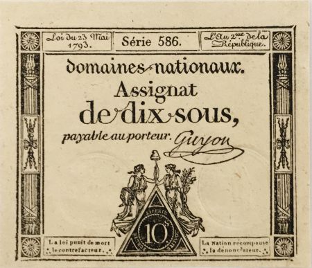 France 10 Sous Femmes, bonnet phygien (23-05-1793) - Sign. Guyon - Série 586 - SPL