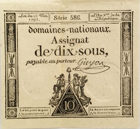 France 10 Sous Femmes, bonnet phygien (23-05-1793) - Sign. Guyon - Série 586 - TTB+