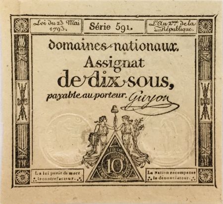 France 10 Sous Femmes, bonnet phygien (23-05-1793) - Sign. Guyon - Série 591 - PSUP