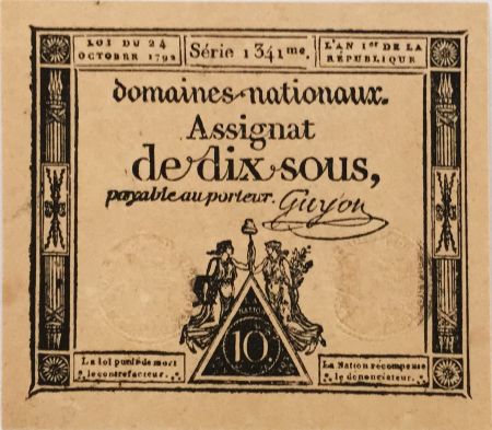France 10 Sous Femmes, bonnet phygien (24-10-1792) - Sign. Guyon - Série 1341 - P.NEUF