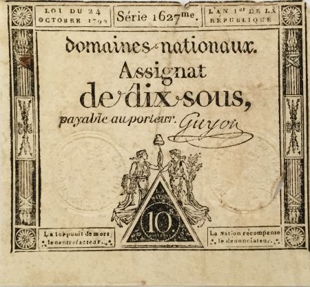 France 10 Sous Femmes, bonnet phygien (24-10-1792) - Sign. Guyon - Série 1627 - PTTB