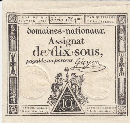 France 10 Sous Noir (04-01-1792) - Sign. Guyon Série 1364