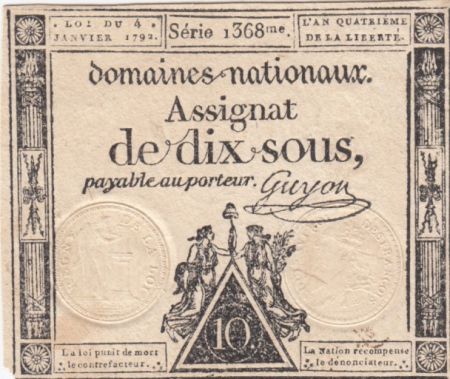 France 10 Sous Noir (04-01-1792) - Sign. Guyon Série 1368