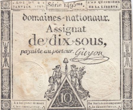 France 10 Sous Noir (04-01-1792) - Sign. Guyon Série 1495