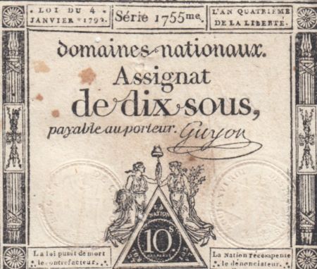 France 10 Sous Noir (04-01-1792) - Sign. Guyon Série 1755