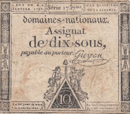 France 10 Sous Noir (04-01-1792) - Sign. Guyon Série 1757