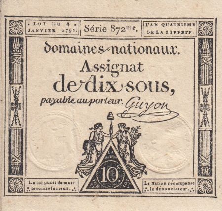 France 10 Sous Noir (04-01-1792) - Sign. Guyon Série 872