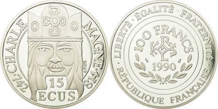 France 100 Francs  - 15 Ecus - Argent Charlemagne - 1990